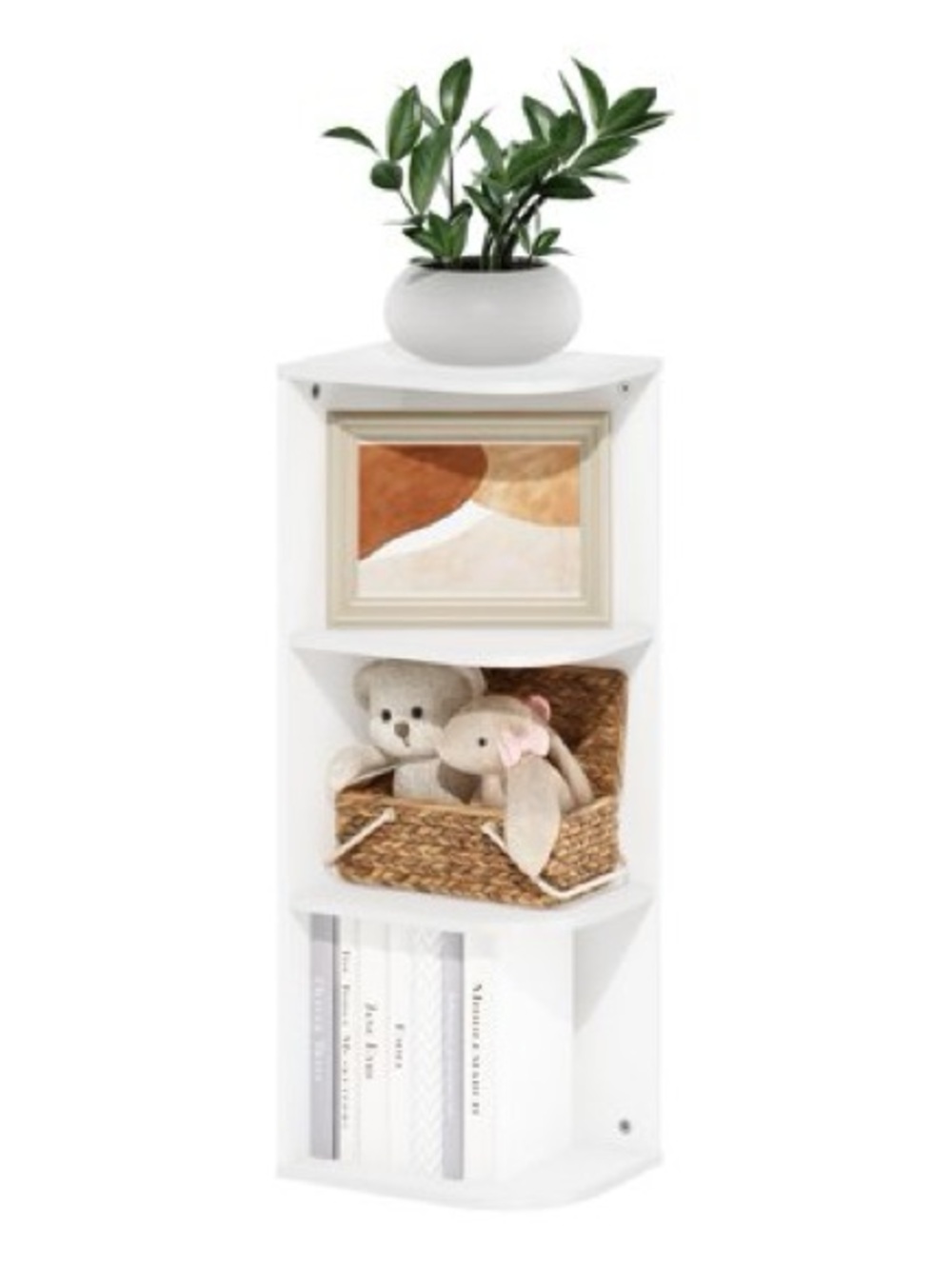 NEW Furinno Pasir 3-Tier Corner Open Shelf Bookcase White